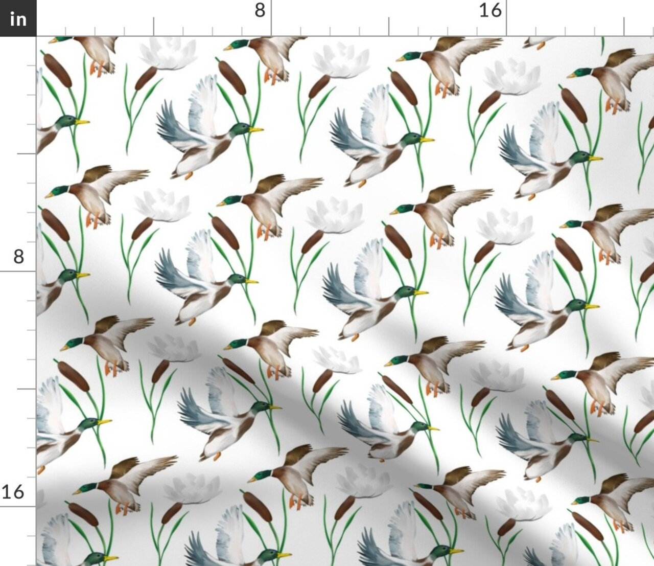 Mallards Ducks Cattail Rustic Countryside Waterfowl Lake Cabin Hunting Custom Printed Fabric by Spoonflower Various Fabrics by the Yard or Fat Quarter